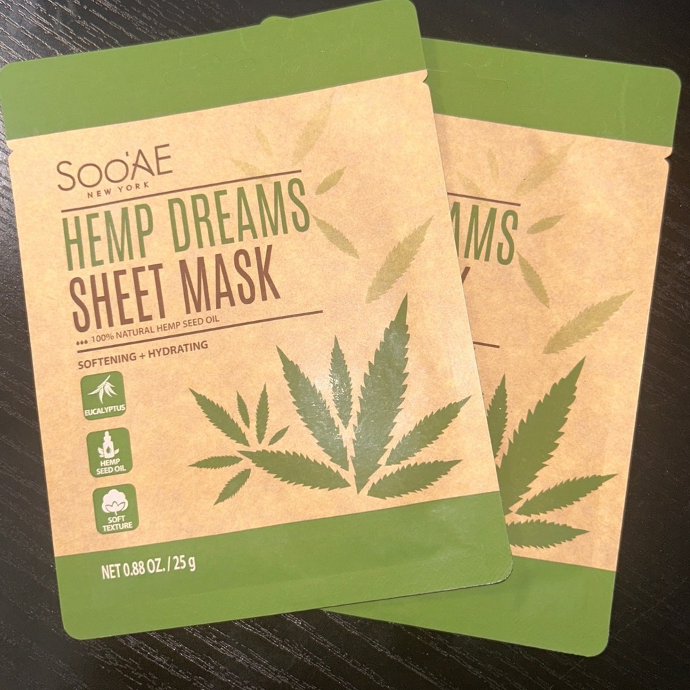 SooAE New York Hemp Dreams Sheet Mask 100% Natural Hemp Seed Oil Softening X2